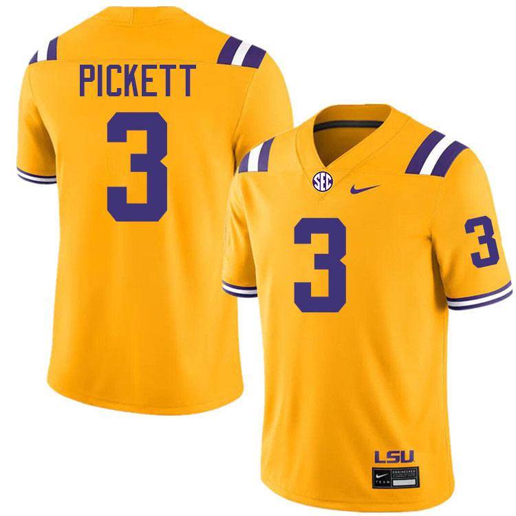 #3 DJ Pickett LSU Tigers Jersey,Louisiana State University Tigers Football Jersey-Gold #3 DJ Pickett LSU Tigers Jersey,Louisiana State University Tigers Football Jersey-Gold